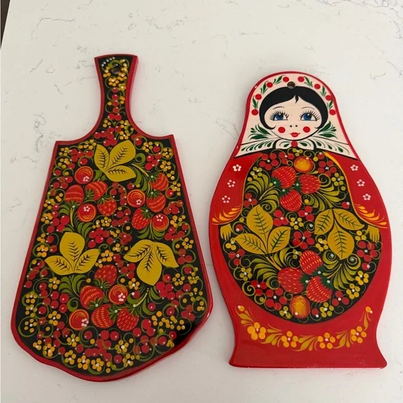 Russian Matryoshka and Floral Cutting Boards handmade from Russian vintage - Picture 1 of 2